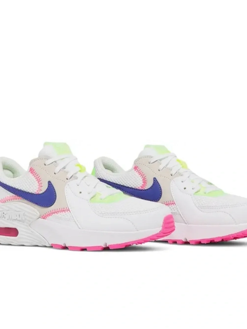 Nike Women's White Sneakers with Neon Green, Pink & Blue Accents
